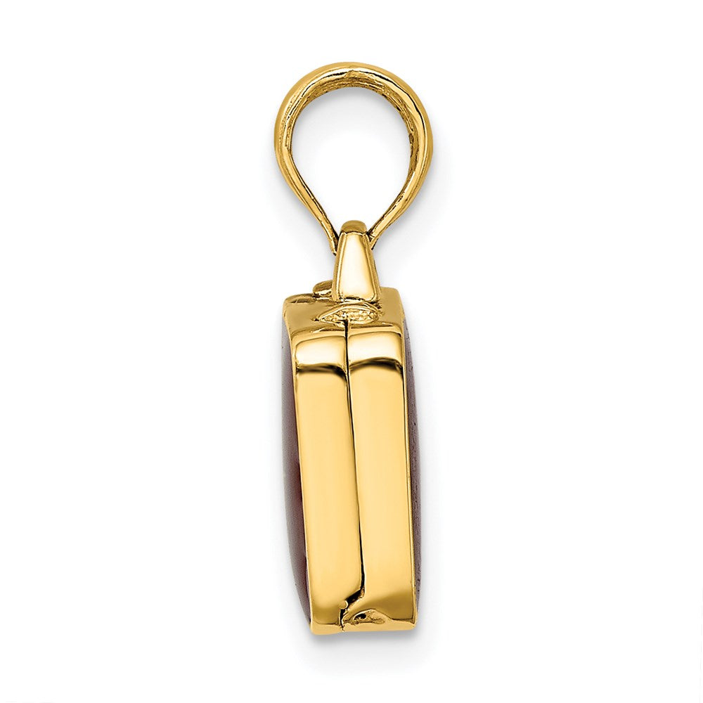 14K Gelbgold Charm „3D-Aktenkoffer zum Öffnen" mit brauner Emaille