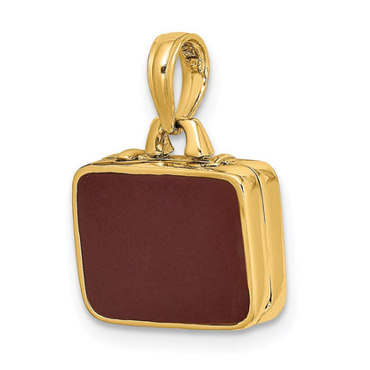 14K Gelbgold Charm „3D-Aktenkoffer zum Öffnen" mit brauner Emaille