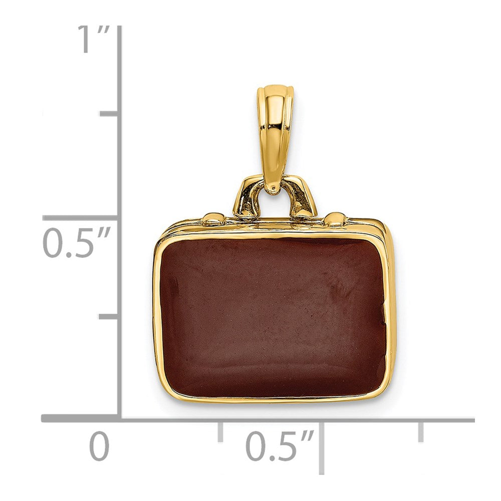 14K Gelbgold Charm „3D-Aktenkoffer zum Öffnen" mit brauner Emaille