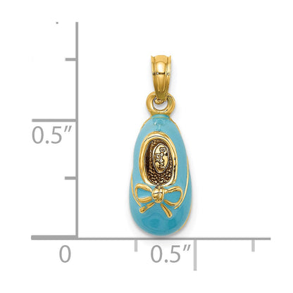 14K Gelbgold 3-D Baby-Schuh-Charm mit Emaille und Schleife