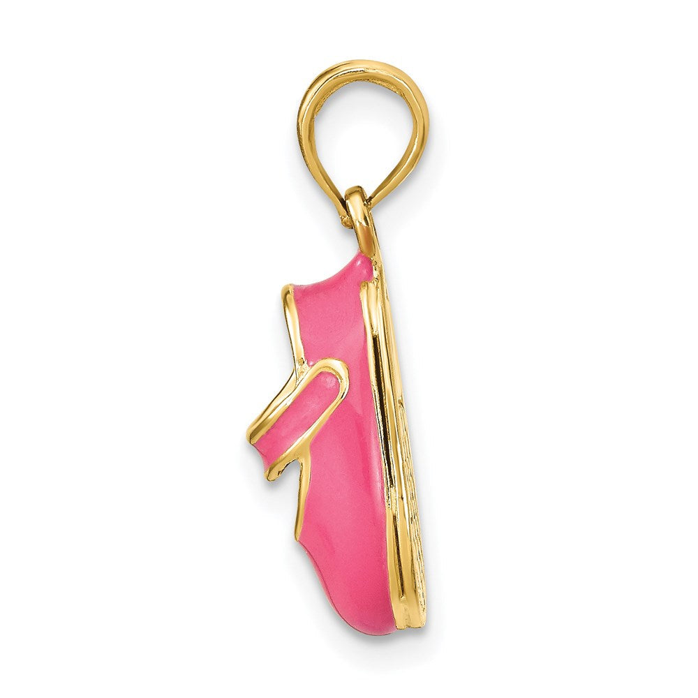 14K Gelbgold Charm mit rosa Emaille, dreidimensionaler Baby-Schuh