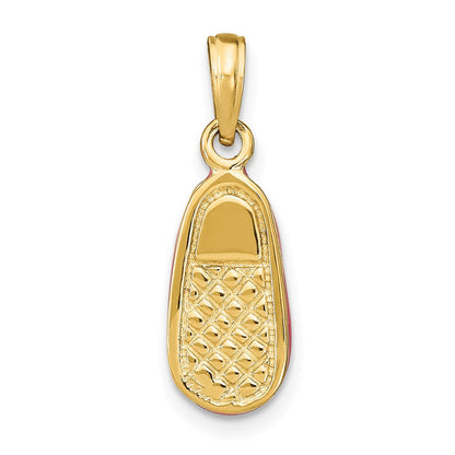 14K Gelbgold Charm mit rosa Emaille, dreidimensionaler Baby-Schuh