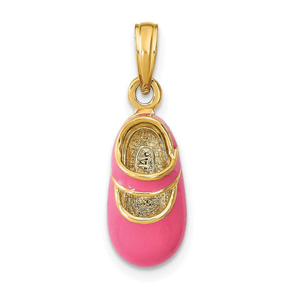 14K Gelbgold Charm mit rosa Emaille, dreidimensionaler Baby-Schuh