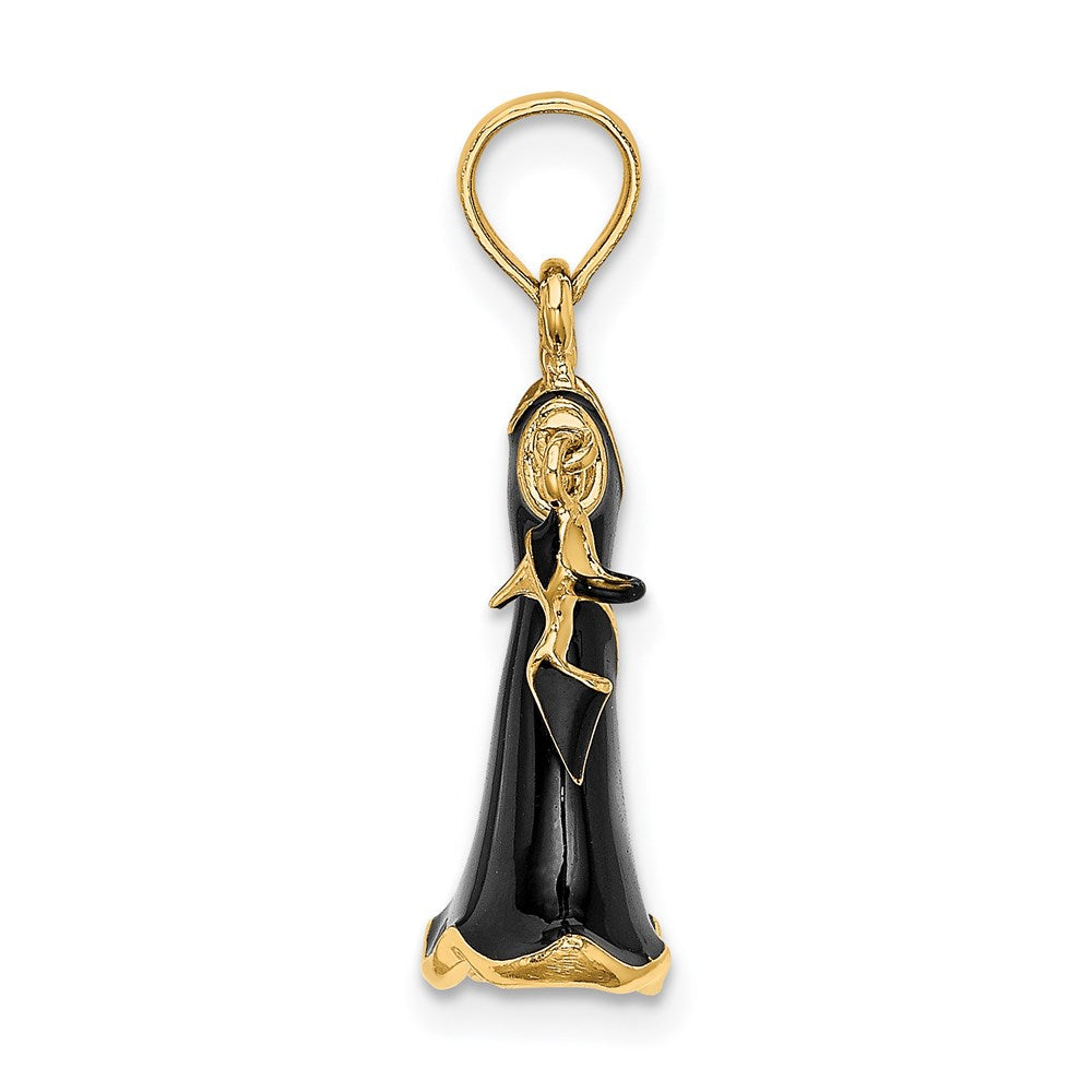 14K Gelbgold 3D-beweglicher Emaille-Kleid-Charm mit Schuh, schwarz