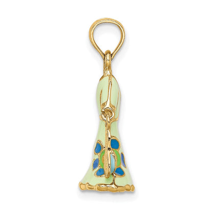 14K Gelbgold 3-D beweglicher Emaille-Kleid-Charm mit Blumenmuster in Minzgrün und Flip-Flops