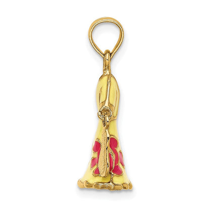 14K Gelbgold 3-D beweglicher Emaille-Kleid-Charm mit Flip-Flop, gelb
