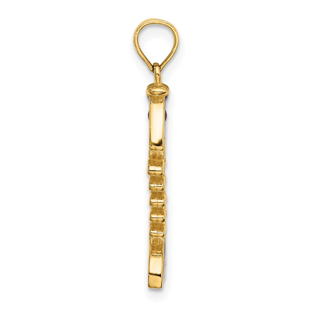14K Gelbgold 3D-Anhänger Fischgräte mit blauer Emaille
