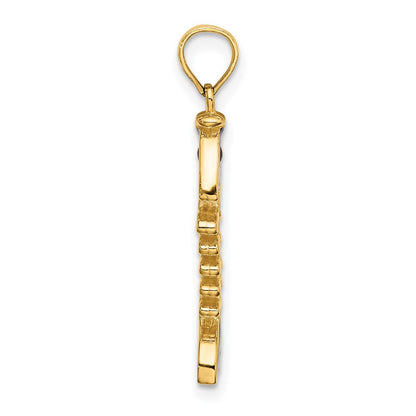 14K Gelbgold 3D-Anhänger Fischgräte mit blauer Emaille