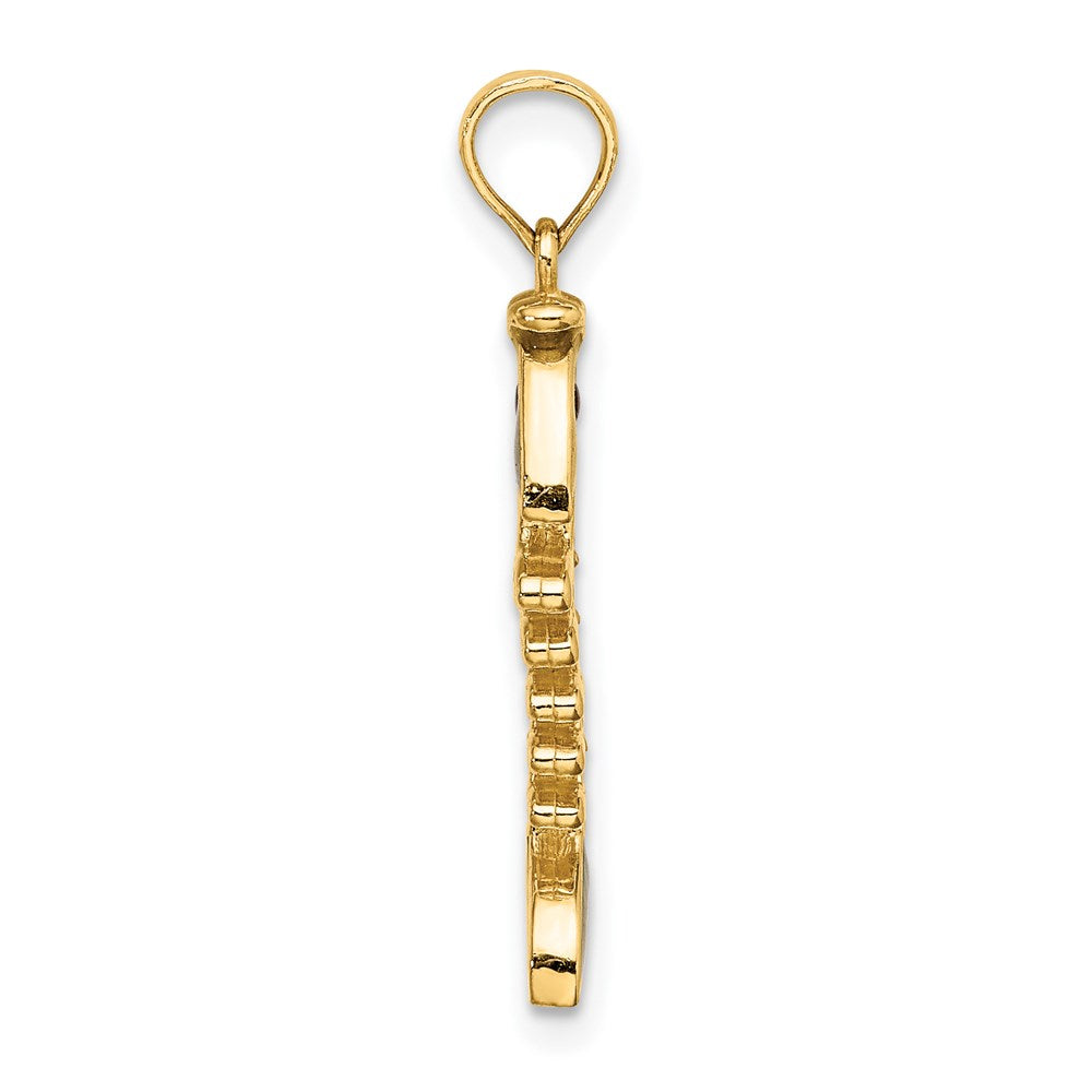 14K Gelbgold 3D-Charm Fischgräte mit grüner Emaille