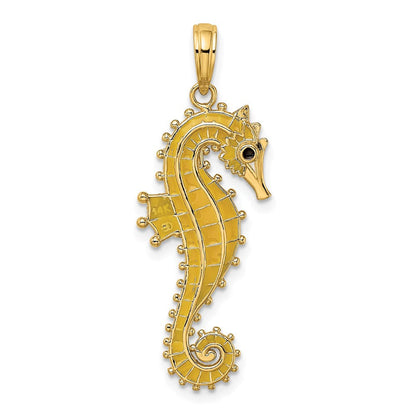 14K Gelbgold 3-D Emaille-Seepferdchen-Charm