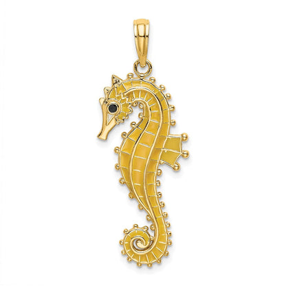14K Gelbgold 3-D Emaille-Seepferdchen-Charm