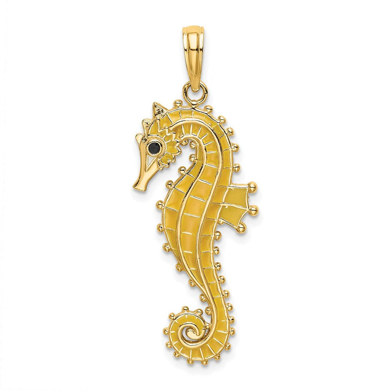 14K Gelbgold 3-D Emaille-Seepferdchen-Charm