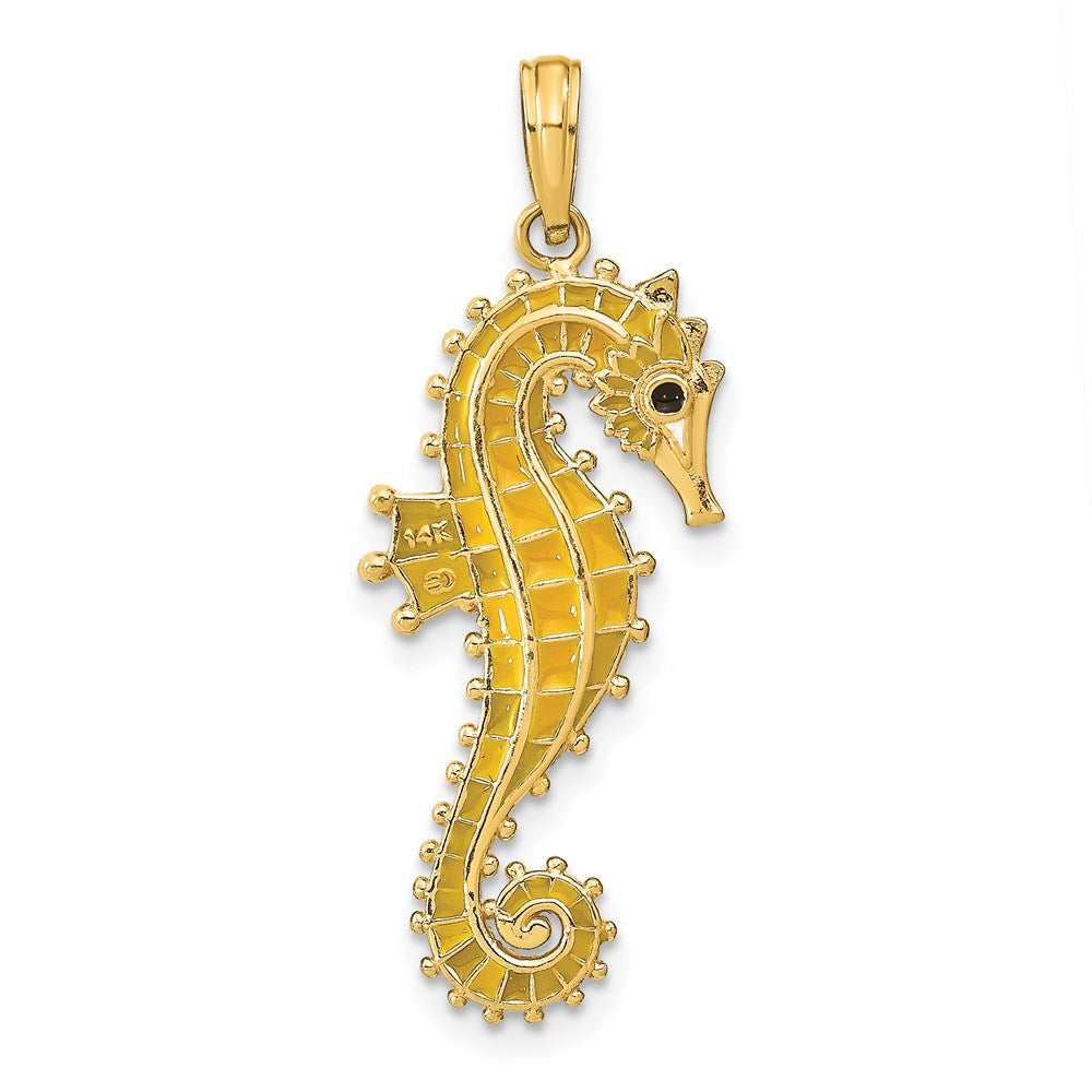 14K Gelbgold 3-D Seepferdchen-Charm mit gelber Emaille