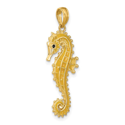 14K Gelbgold 3-D Seepferdchen-Charm mit gelber Emaille