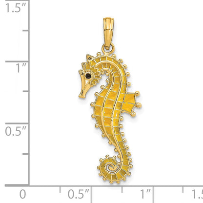 14K Gelbgold 3-D Seepferdchen-Charm mit gelber Emaille