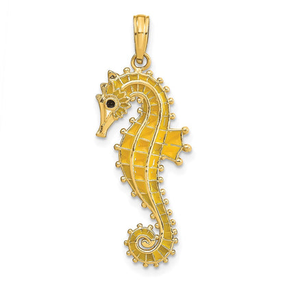 14K Gelbgold 3-D Seepferdchen-Charm mit gelber Emaille