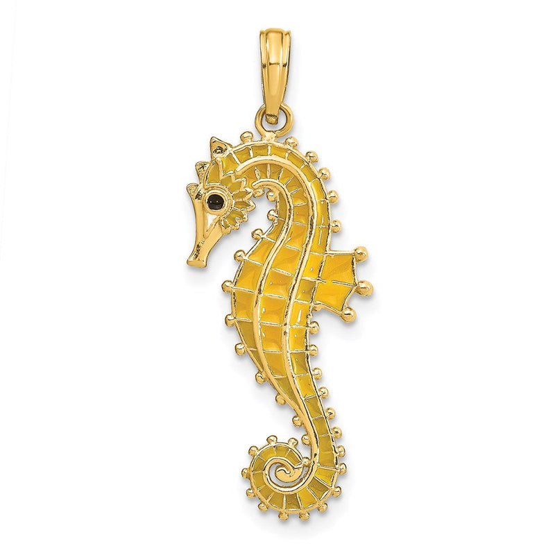 14K Gelbgold 3-D Seepferdchen-Charm mit gelber Emaille