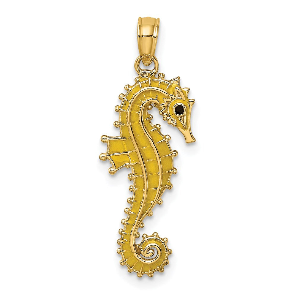 14K Gelbgold 3-D-Emaille-Seepferdchen-Charm