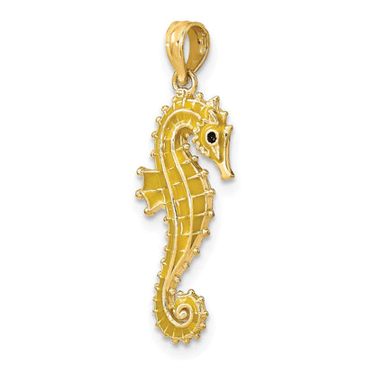 14K Gelbgold 3-D-Emaille-Seepferdchen-Charm