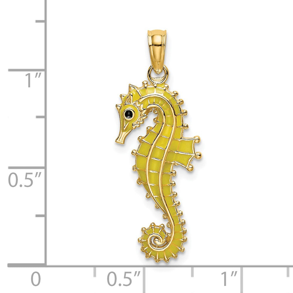 14K Gelbgold 3-D-Emaille-Seepferdchen-Charm