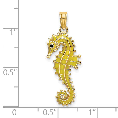 14K Gelbgold 3-D-Emaille-Seepferdchen-Charm