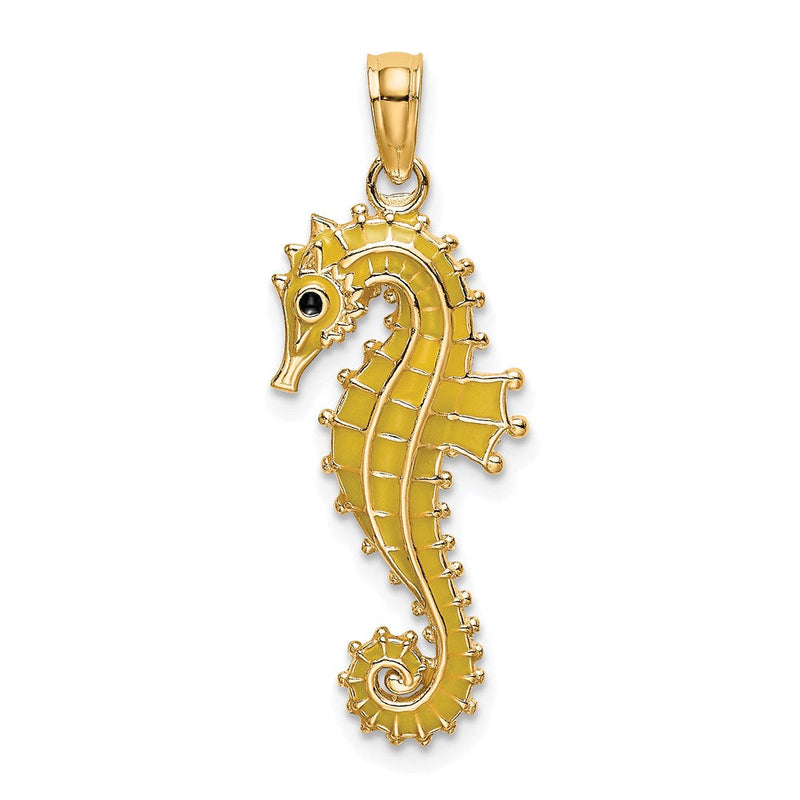 14K Gelbgold 3-D-Emaille-Seepferdchen-Charm