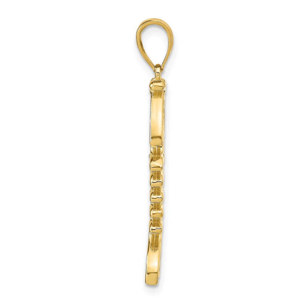 14K Gelbgold 3D-Anhänger Fischgräte mit blauem Emaille