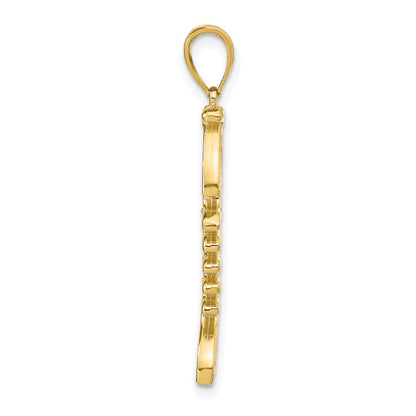14K Gelbgold 3D-Anhänger Fischgräte mit blauem Emaille
