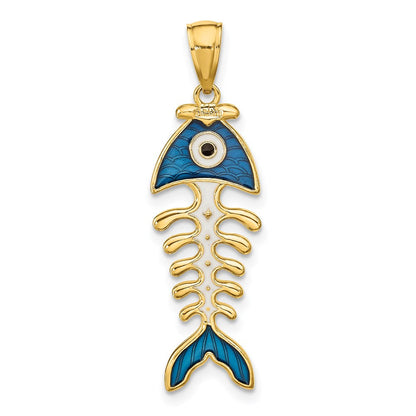 14K Gelbgold 3D-Anhänger Fischgräte mit blauem Emaille
