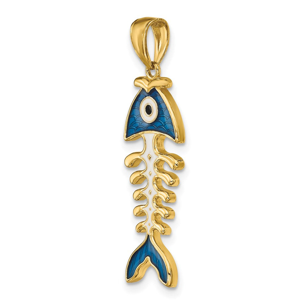 14K Gelbgold 3D-Anhänger Fischgräte mit blauem Emaille