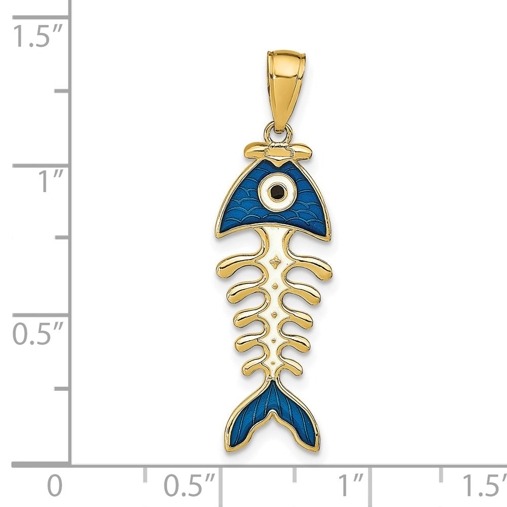 14K Gelbgold 3D-Anhänger Fischgräte mit blauem Emaille