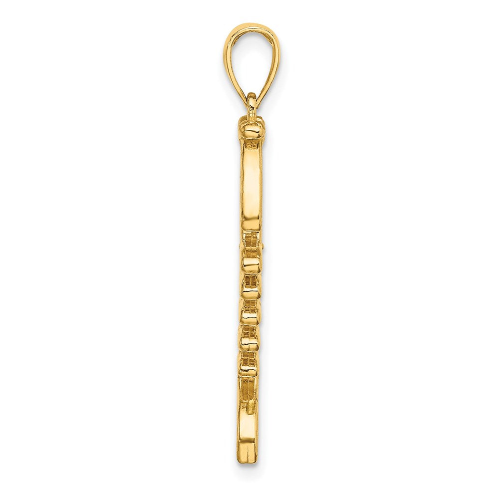 14K Gelbgold 3D-Anhänger Fischgräte mit grüner Emaille