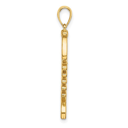 14K Gelbgold 3D-Anhänger Fischgräte mit grüner Emaille