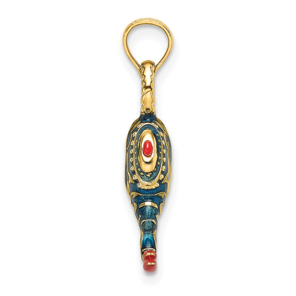 14K Gelbgold mit Emaille, 3D-strukturierter blauer Wunderlampen-Charm