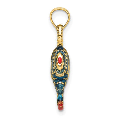 14K Gelbgold mit Emaille, 3D-strukturierter blauer Wunderlampen-Charm