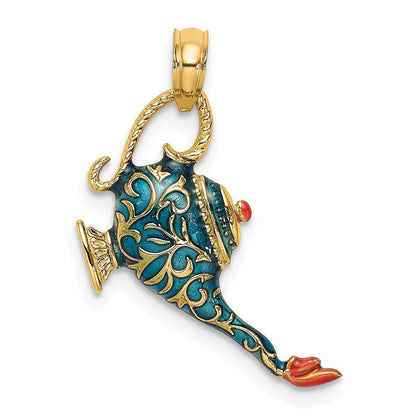 14K Gelbgold mit Emaille, 3D-strukturierter blauer Wunderlampen-Charm