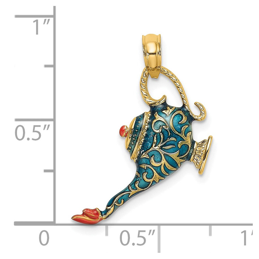 14K Gelbgold mit Emaille, 3D-strukturierter blauer Wunderlampen-Charm