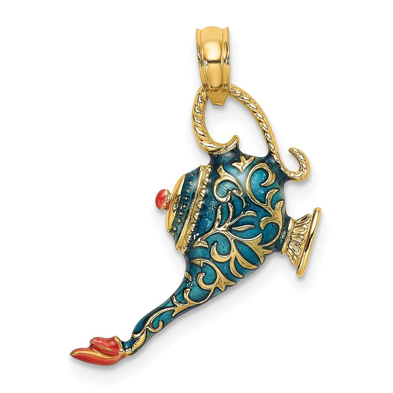 14K Gelbgold mit Emaille, 3D-strukturierter blauer Wunderlampen-Charm