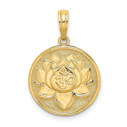 14K Gelbgold Charm mit Om-Symbol, emailliert, mit Lotusblume auf der Rückseite