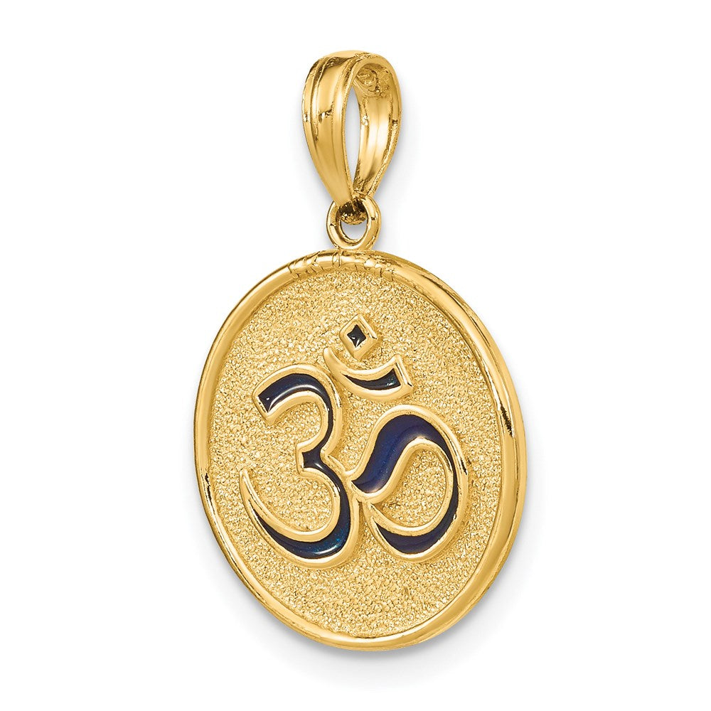 14K Gelbgold Charm mit Om-Symbol, emailliert, mit Lotusblume auf der Rückseite