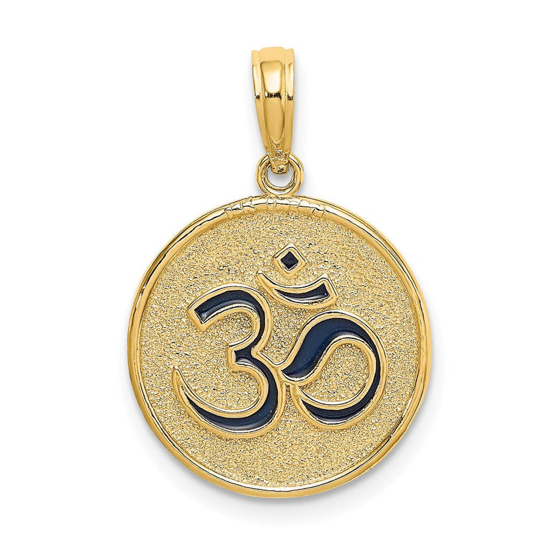 14K Gelbgold Charm mit Om-Symbol, emailliert, mit Lotusblume auf der Rückseite