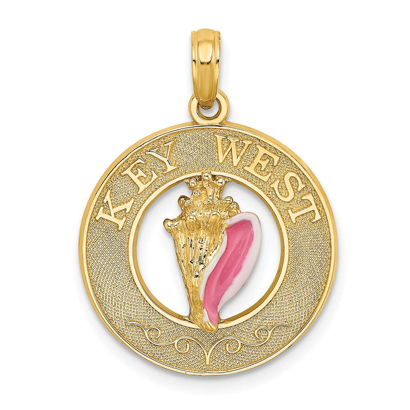 14K Gelbgold Emaille Muschel-Charm mit Kreis „KEY WEST