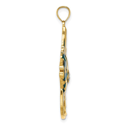14K Gelbgold Charm ENGELFISCH mit blauem Emaille