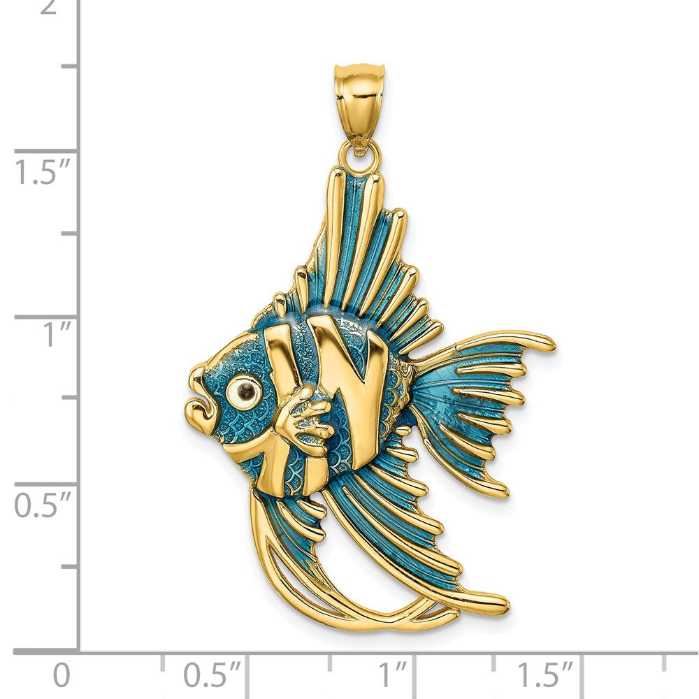 14K Gelbgold Charm ENGELFISCH mit blauem Emaille