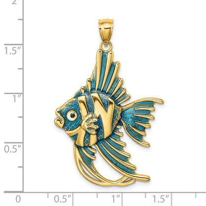14K Gelbgold Charm ENGELFISCH mit blauem Emaille