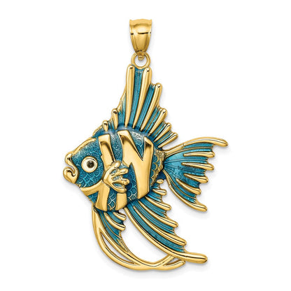 14K Gelbgold Charm ENGELFISCH mit blauem Emaille
