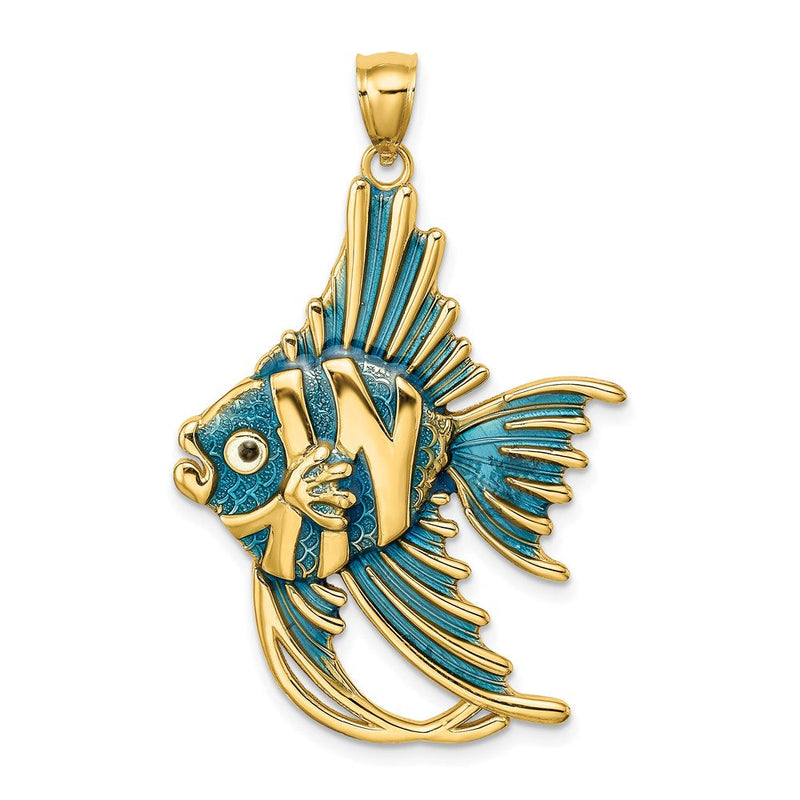 14K Gelbgold Charm ENGELFISCH mit blauem Emaille