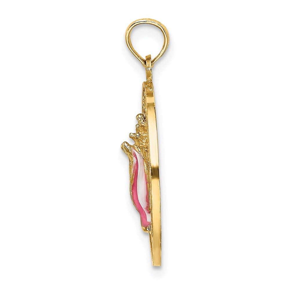 14 Karat Gelbgold emaillierter TURKS AND CAICOS Charm mit Muschelschale im Kreis