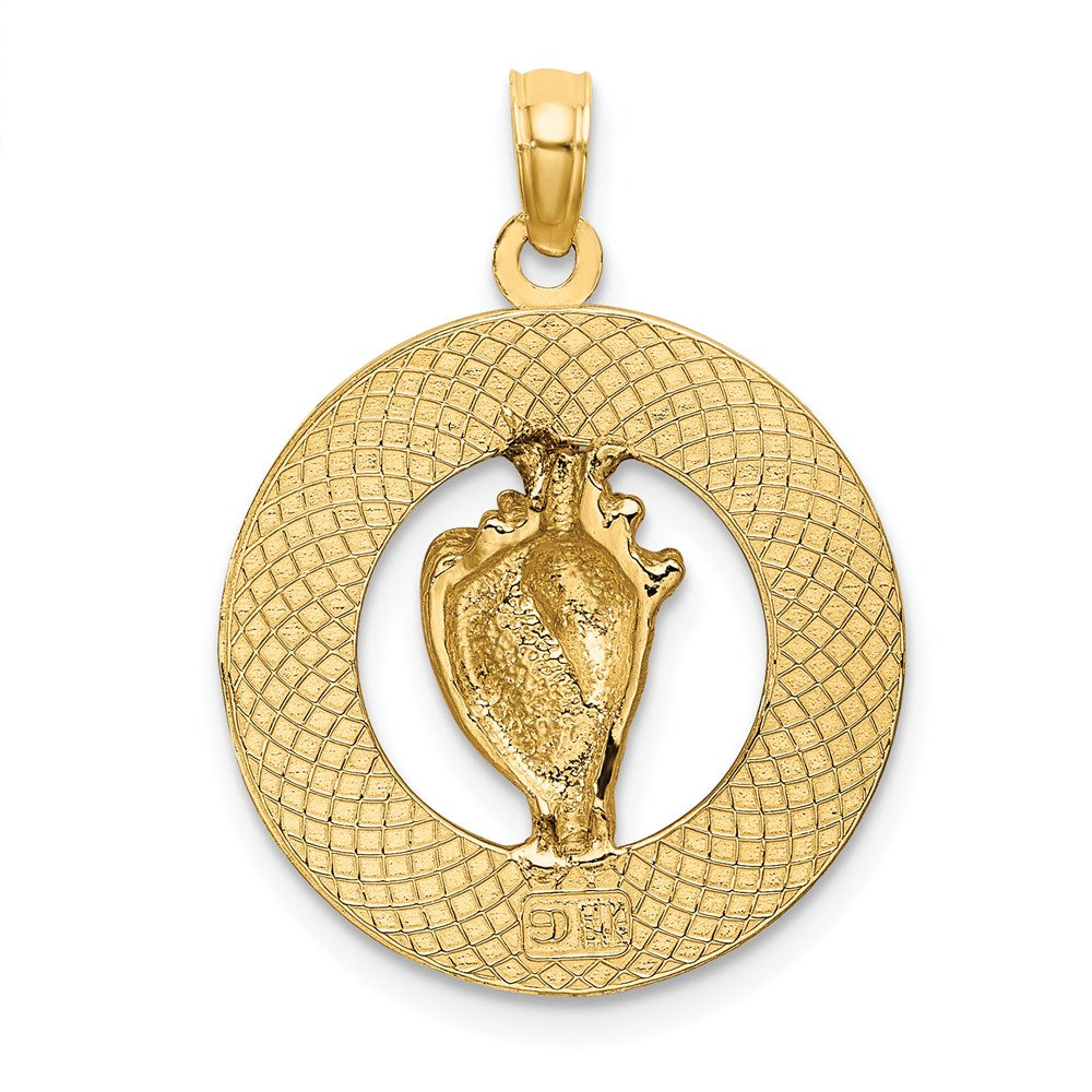 14 Karat Gelbgold emaillierter TURKS AND CAICOS Charm mit Muschelschale im Kreis