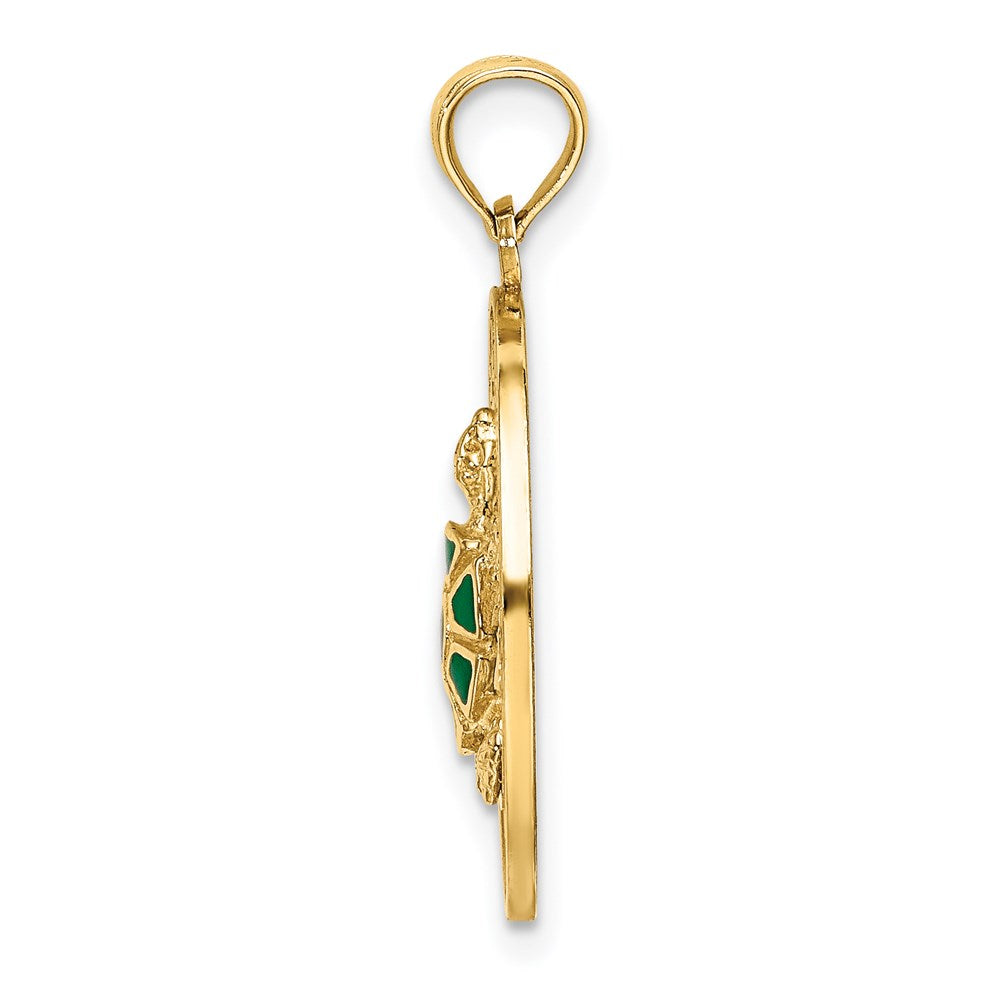 14K Gelbgold Charm "TURKS AND CAICOS" mit Schildkröte im Kreis, emailliert